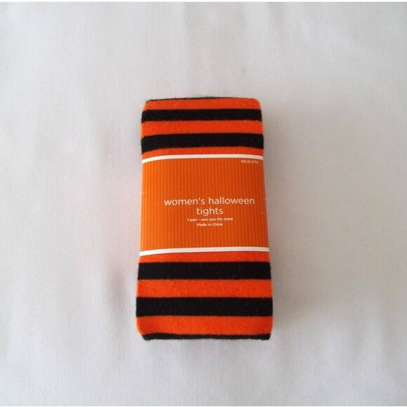 NIP NWT Halloween Black and Orange Striped Acrylic Knit Tights One Size - Picture 2 of 7
